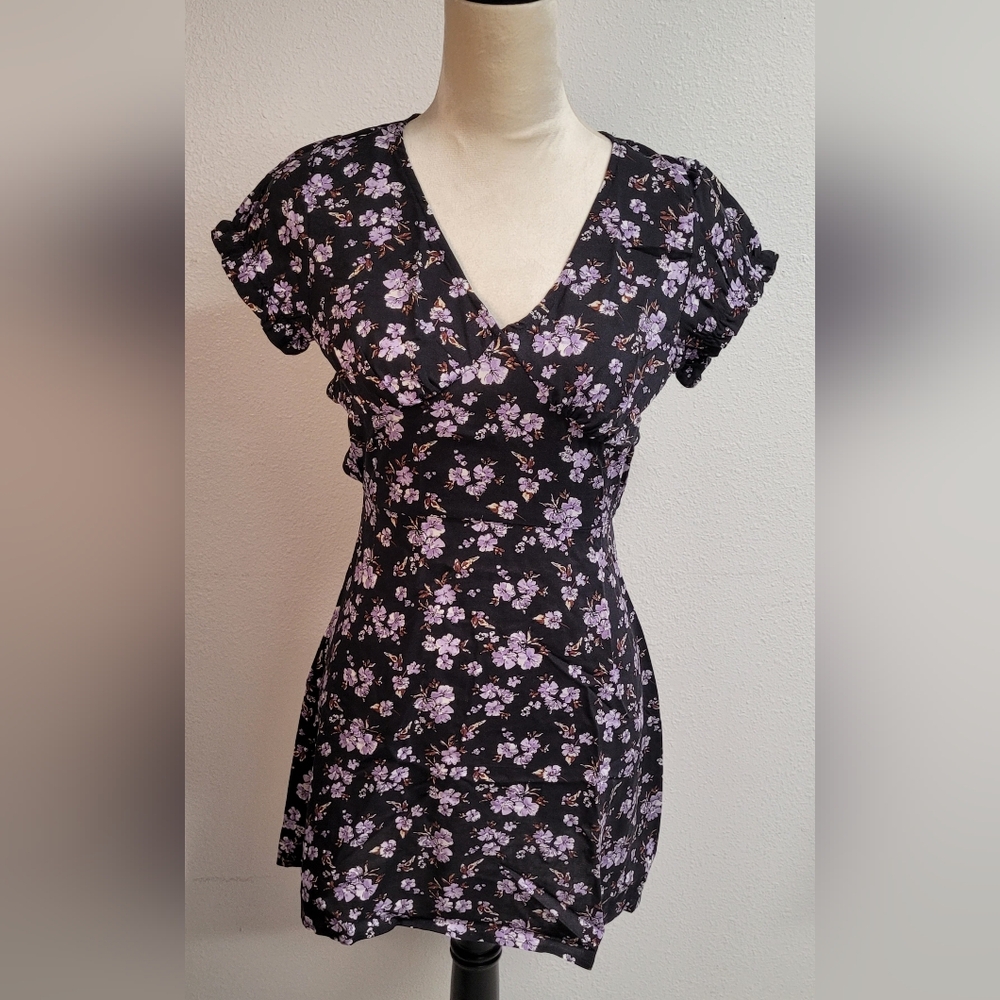 RSQ Tillys Floral Black and Purple Dress open back Small